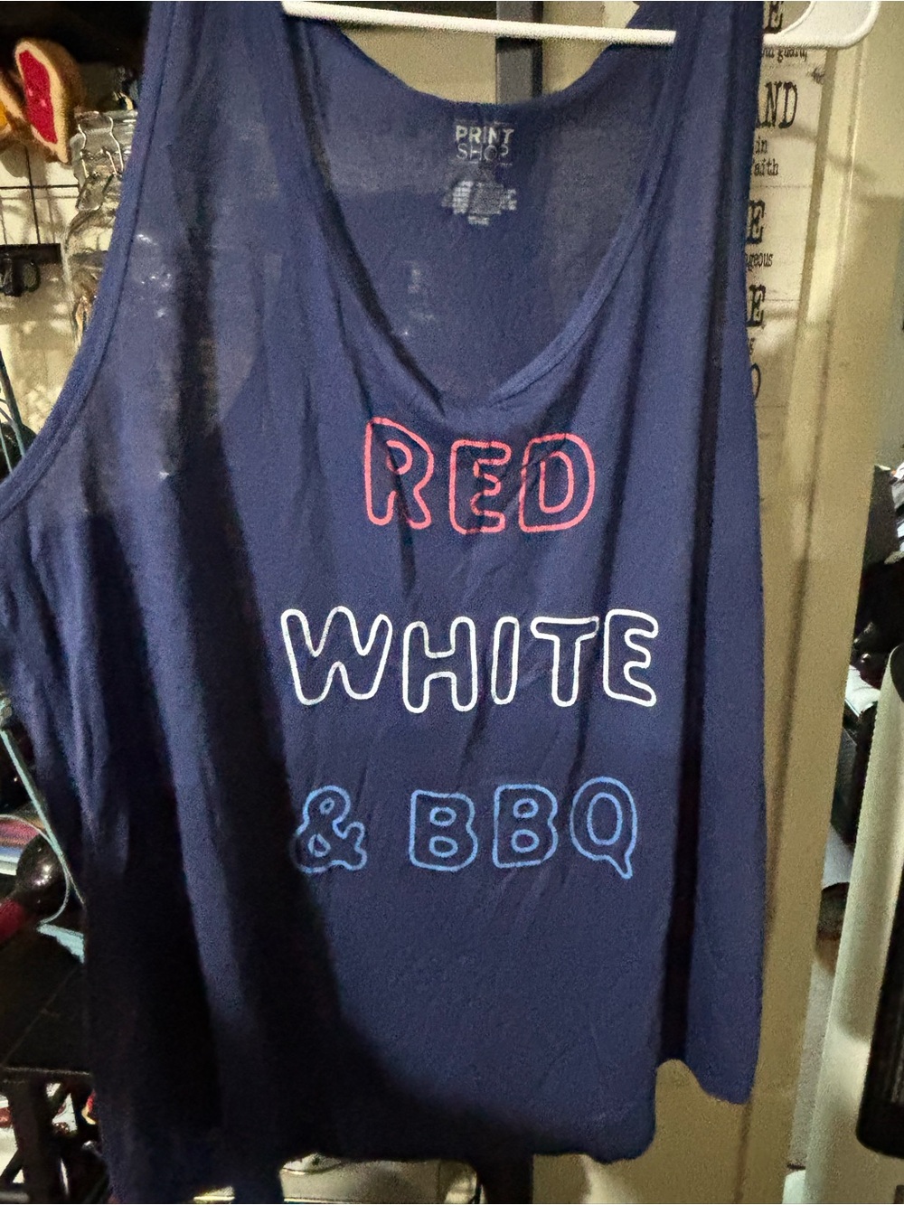 Kohl's Navy Graphic Tank with Red White & Blue Lettering